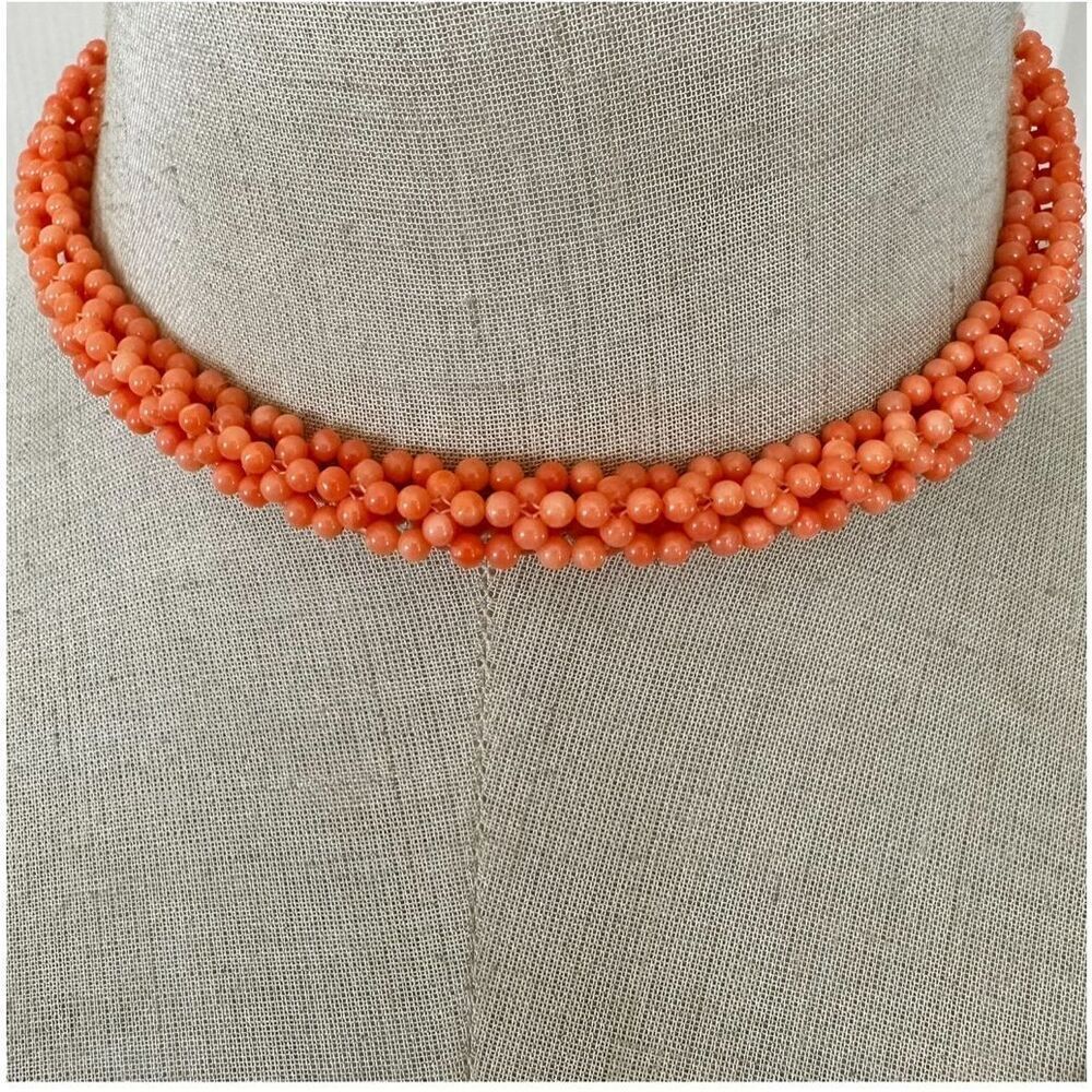 Vintage Coral Glass Beaded Choker Necklace